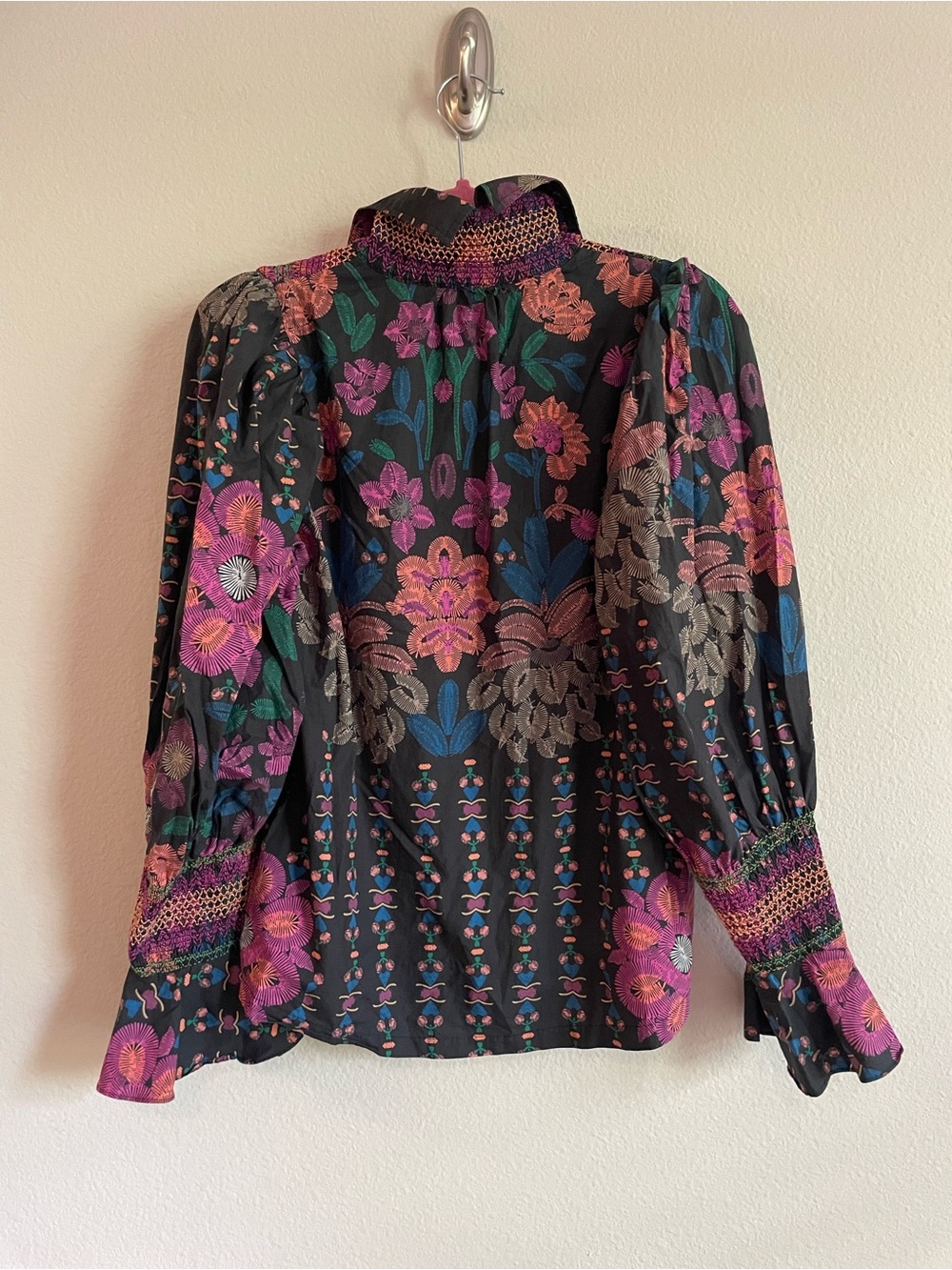 Hope for Flowers by Tracy Reese Floral Puff-Sleeve High Neck Blouse Size M - Picture 8 of 9